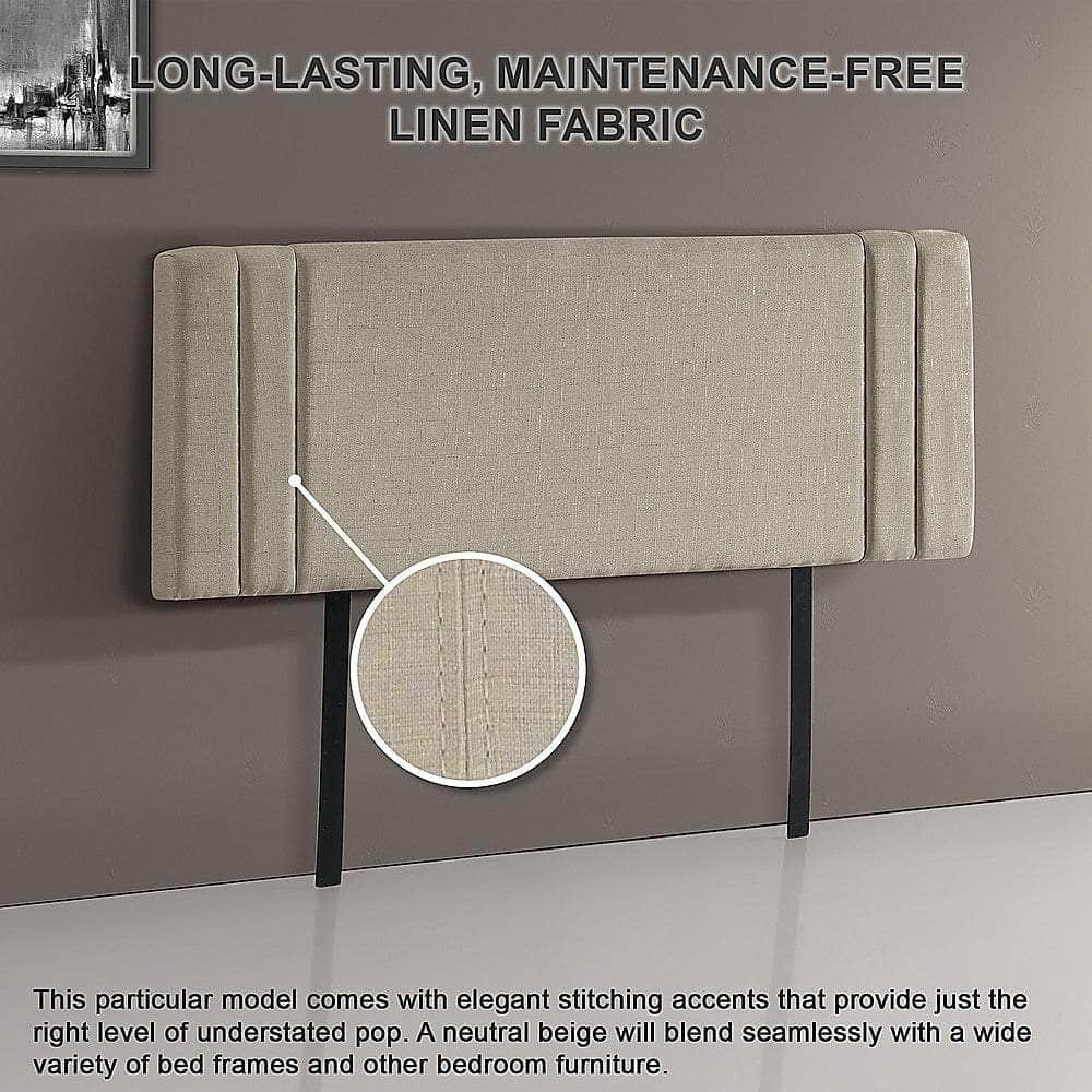 Linen Fabric Double Bed Deluxe Headboard Bedhead - beige