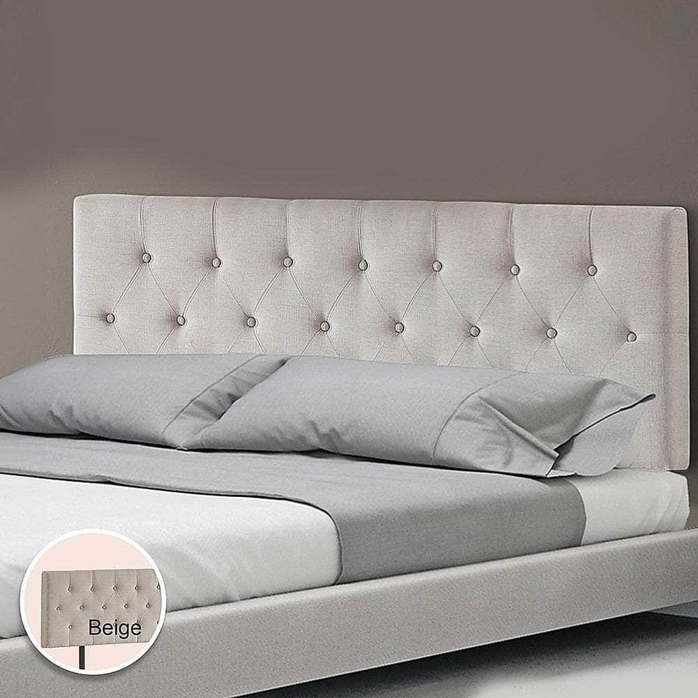 Linen Fabric Double Bed Deluxe Headboard Bedhead - Beige