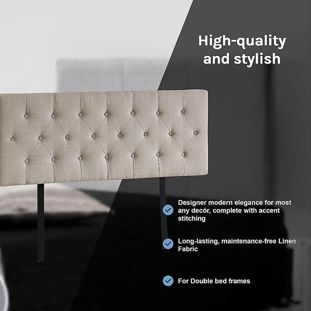 Linen Fabric Double Bed Deluxe Headboard Bedhead - Beige
