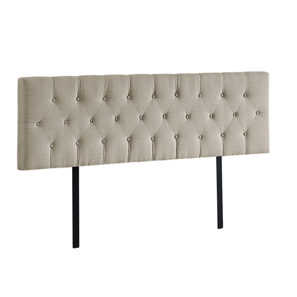 Linen Fabric King Bed Deluxe Headboard Bedhead - Beige