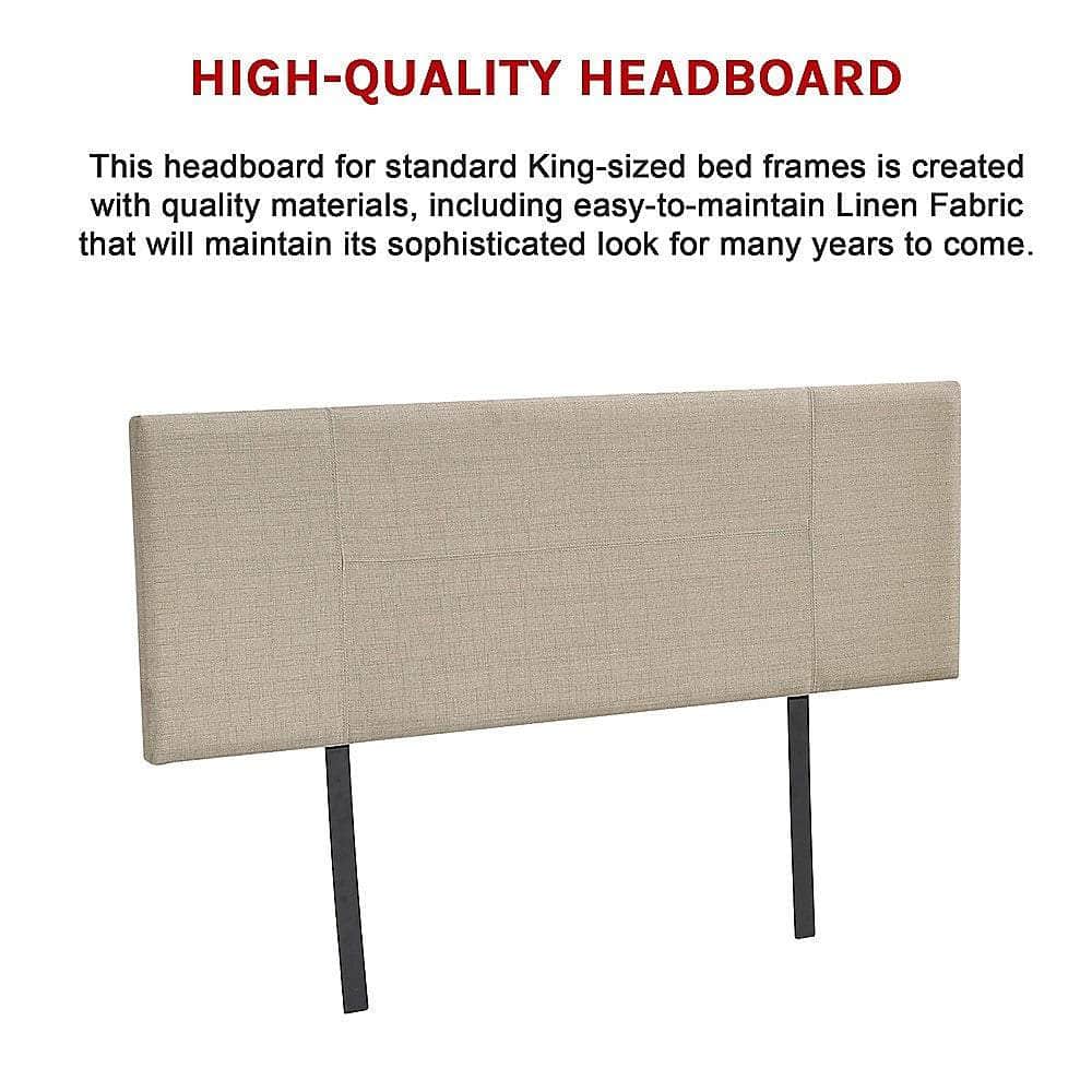 Linen Fabric King Bed Headboard Bedhead - Beige