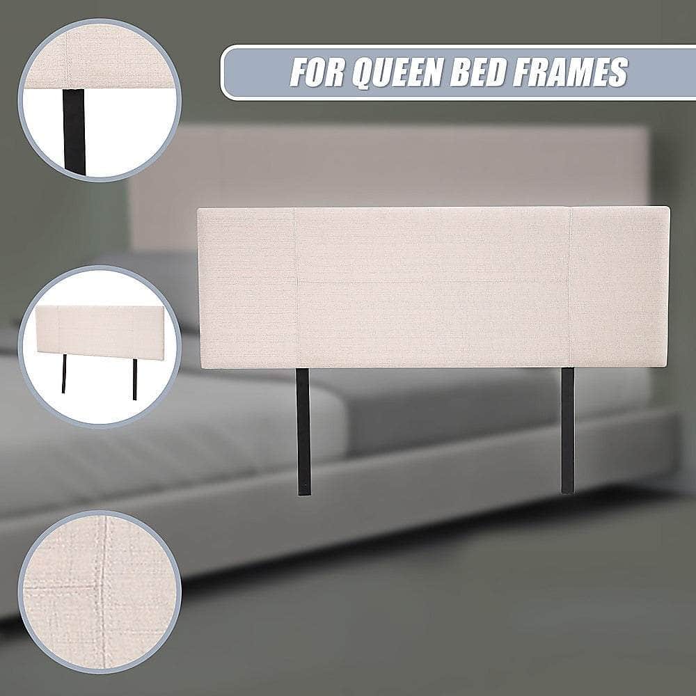 Linen Fabric Queen Bed Headboard Bedhead - Beige