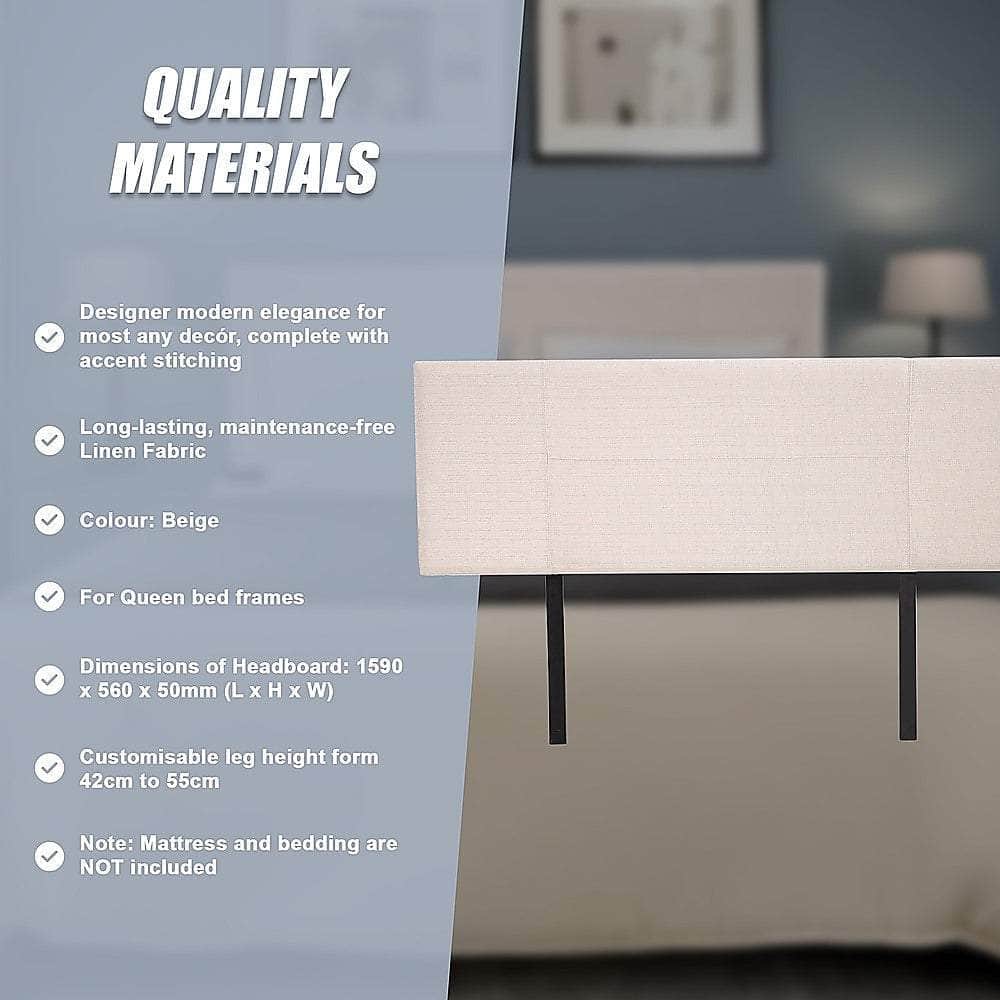 Linen Fabric Queen Bed Headboard Bedhead - Beige