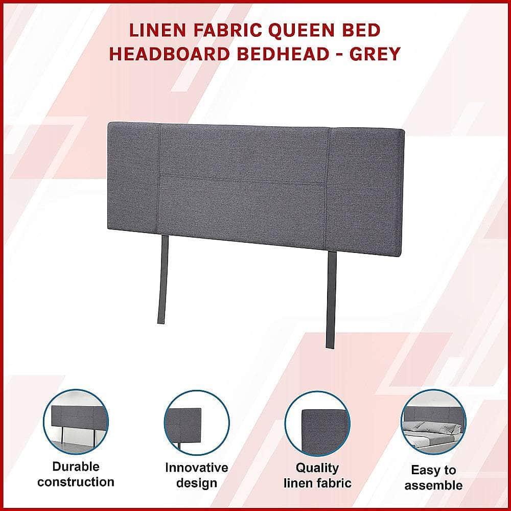 Linen Fabric Queen Bed Headboard Bedhead - Grey
