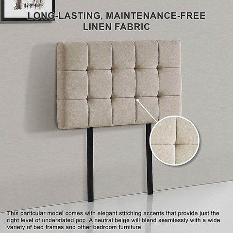 Linen Fabric Single Bed Deluxe Headboard Bedhead - Beige