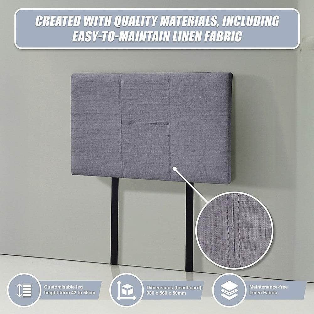 Linen Fabric Single Bed Headboard Bedhead - Grey