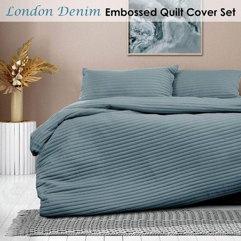 London Denim Embossed Quilt Cover Set Queen