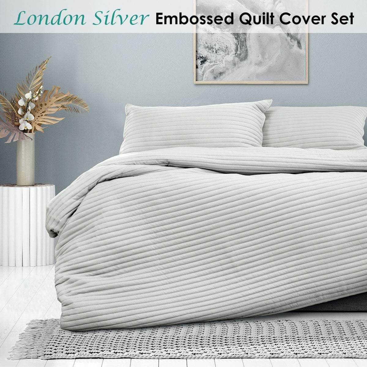 London Silver Embossed Quilt Cover Set King