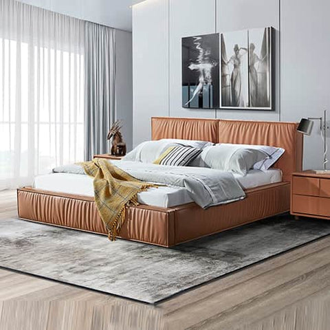 Louis Queen Bed Frame Pu Leather Kd Slat In Wooden Legs Headboard