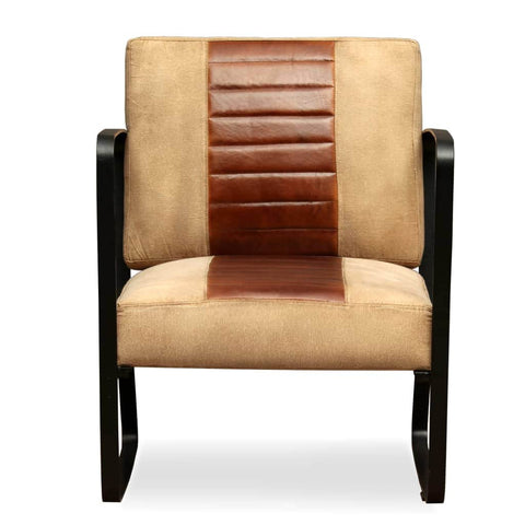 Lounge Chair Brown Genuine Leather and Canvas