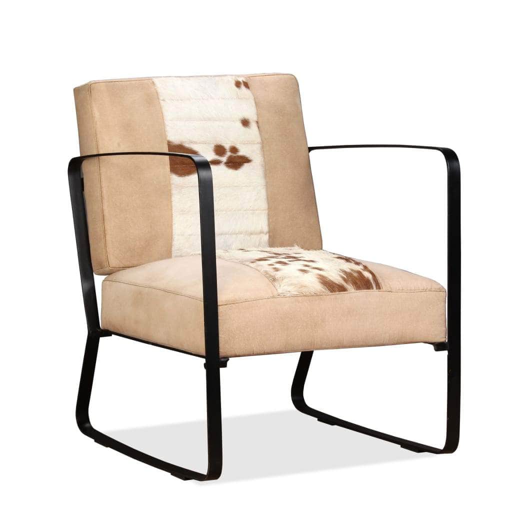 Canvas finish - Lounge Chair Cream Genuine Goatskin and Canvas