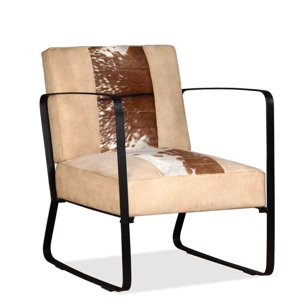 Arm Chairs, Recliners & Sleeper Chairs - Lounge Chair Cream Genuine Goatskin and Canvas