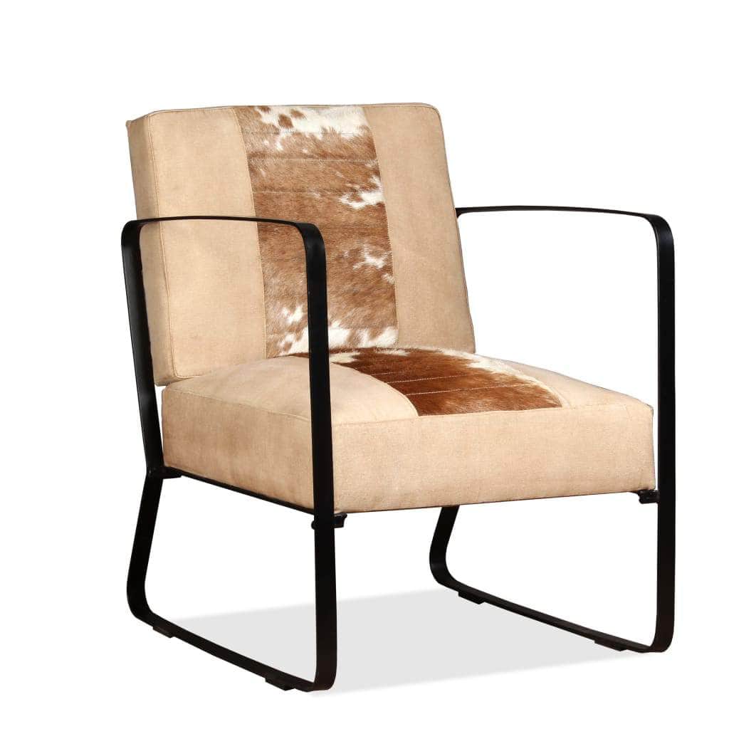 Lounge Chair Cream Genuine Goatskin and Canvas | Canvas finish