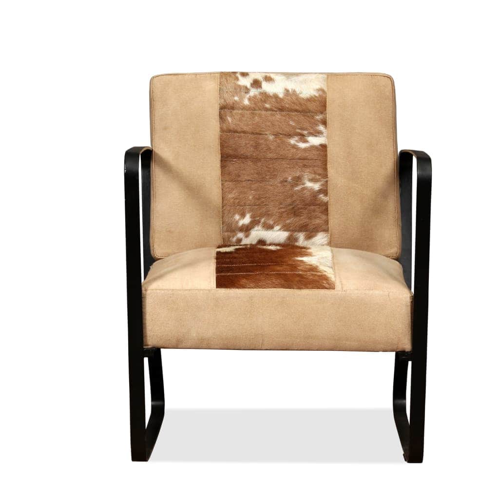 Cream colour - Lounge Chair Cream Genuine Goatskin and Canvas