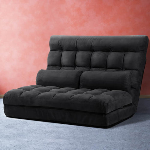 Lounge Sofa Bed 2-Seater Charcoal Suede