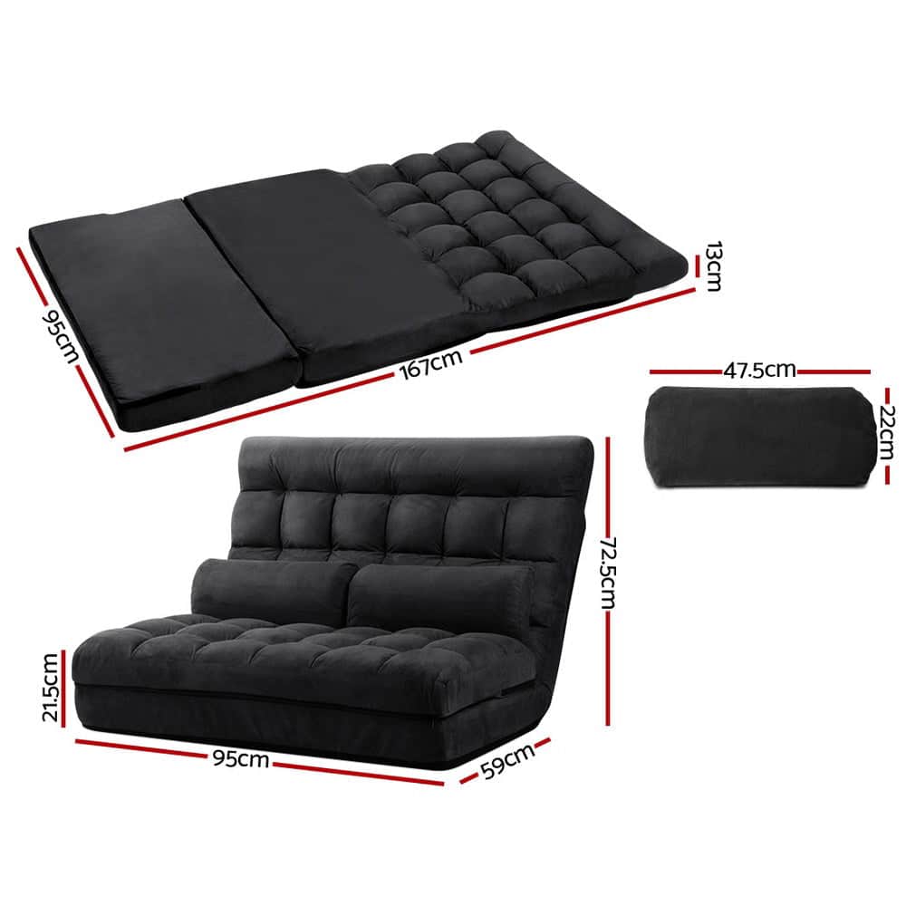 Lounge Sofa Bed 2-Seater Charcoal Suede