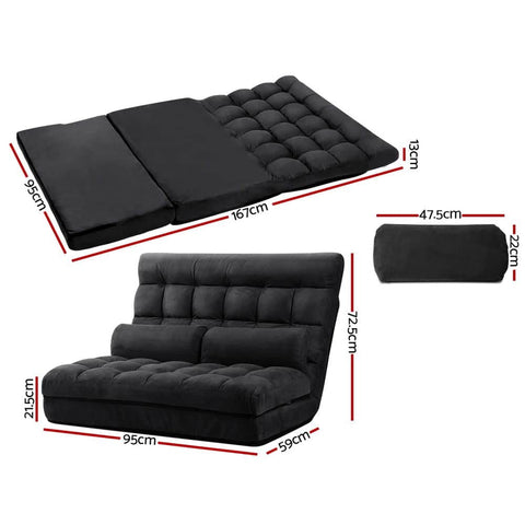 Lounge Sofa Bed 2-Seater Charcoal Suede