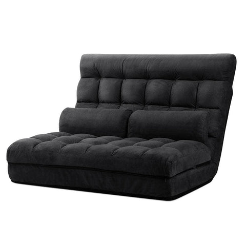 Lounge Sofa Bed 2-Seater Charcoal Suede