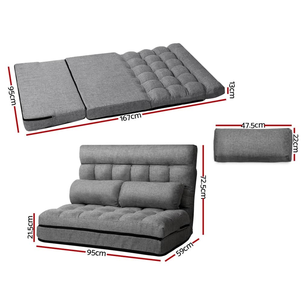 Lounge Sofa Bed 2-Seater Grey Fabric