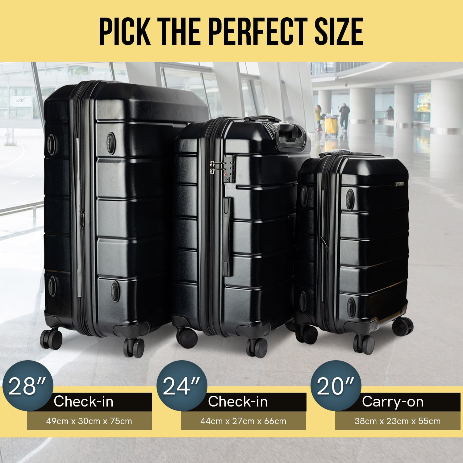 Hard Shell Suitcase 20in Black 38x23x55cm