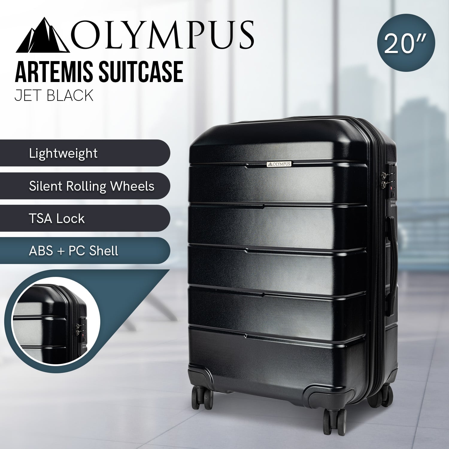 Hard Shell Suitcase 20in Black 38x23x55cm