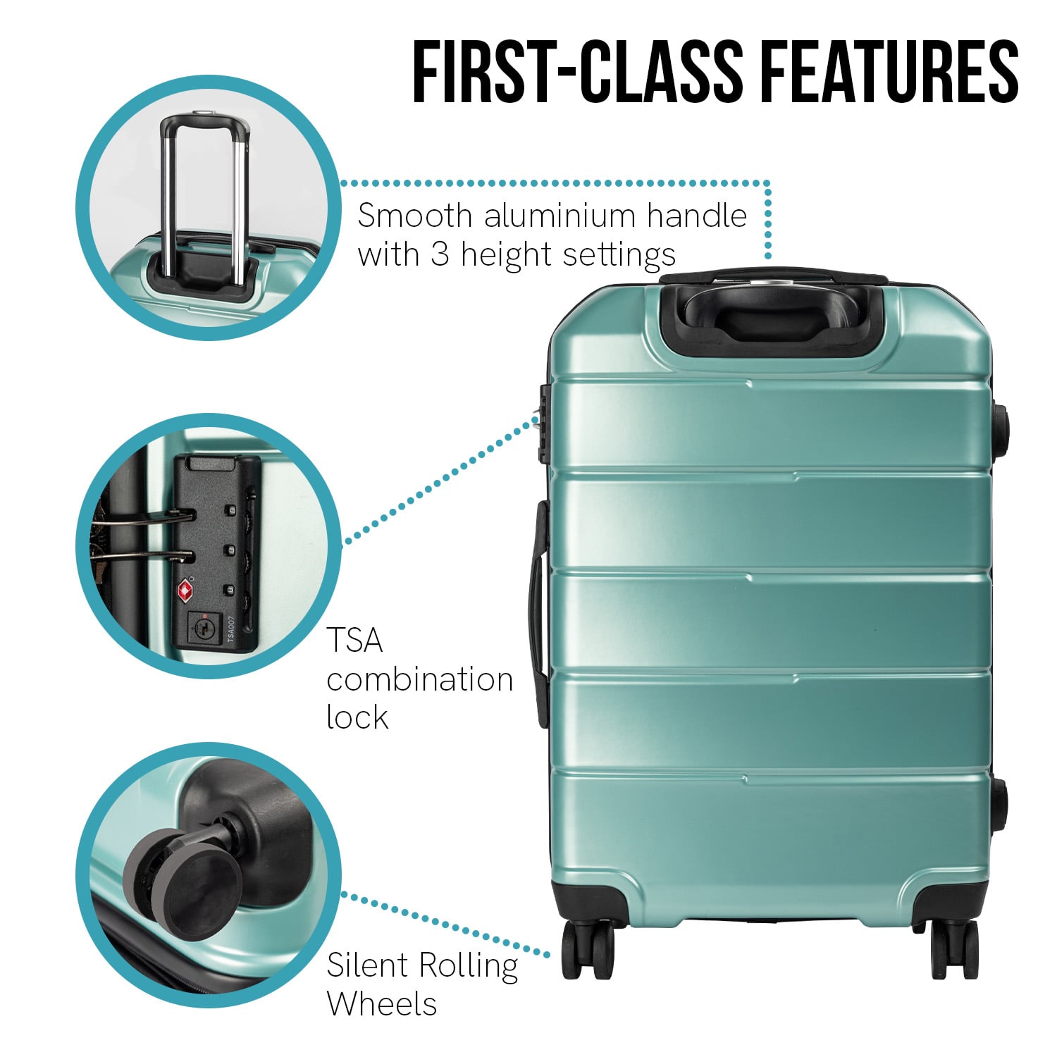 24in Hard Shell Suitcase Electric Teal 44x27x66cm
