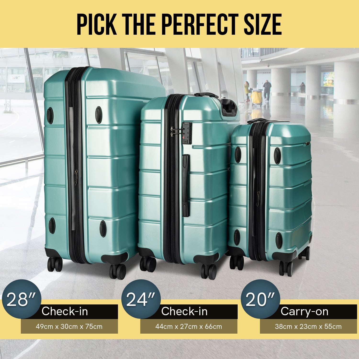 24in Hard Shell Suitcase Electric Teal 44x27x66cm