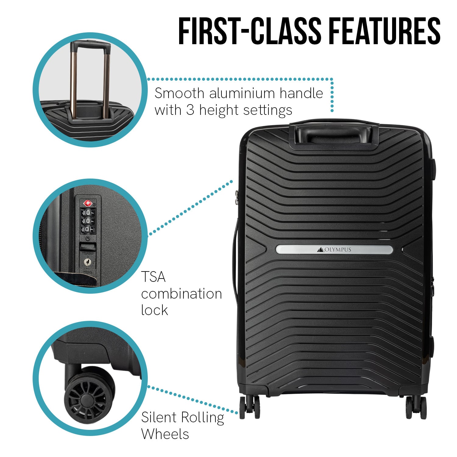 Black suitcase 44x27x66cm, in room setting