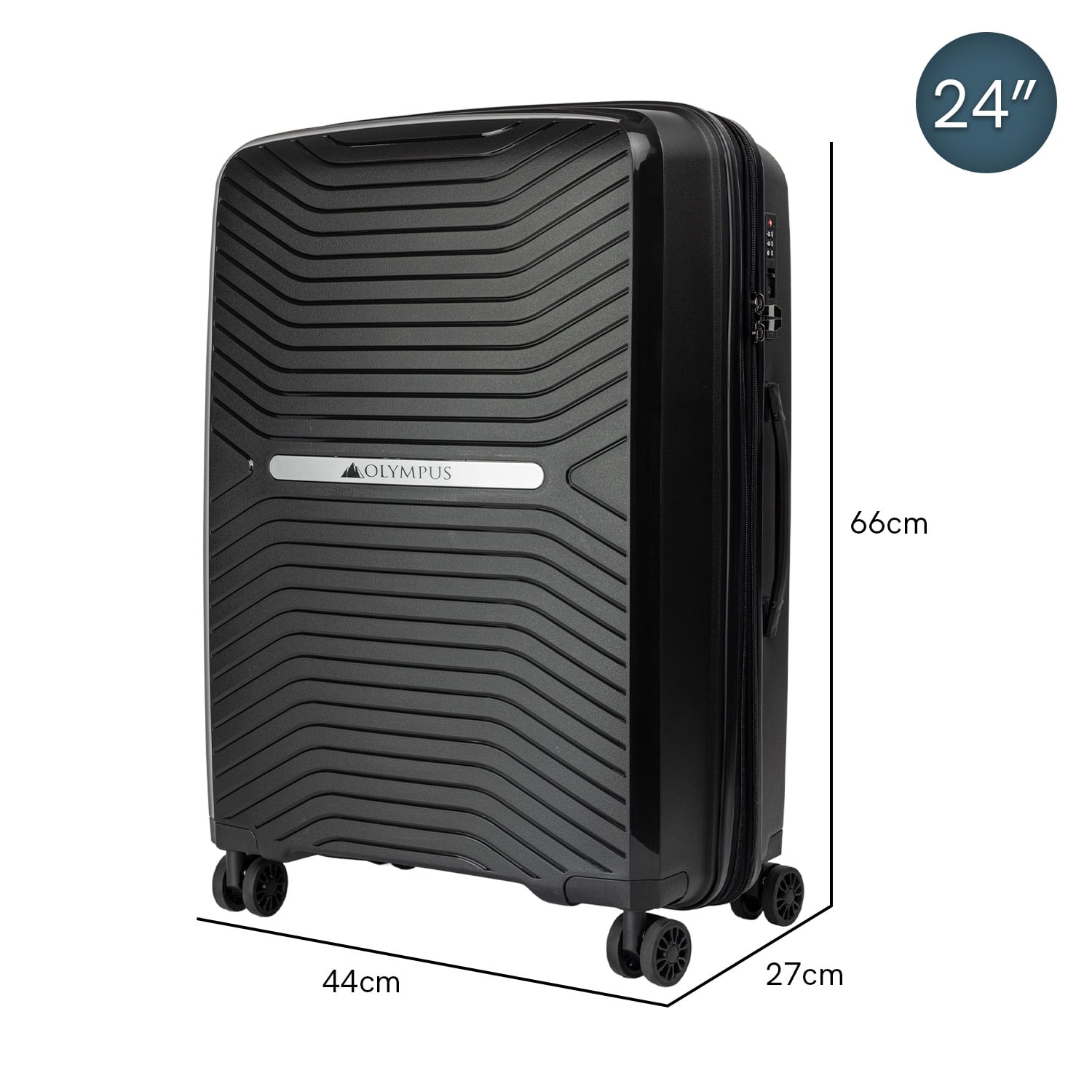 Black suitcase 44x27x66cm, rear view