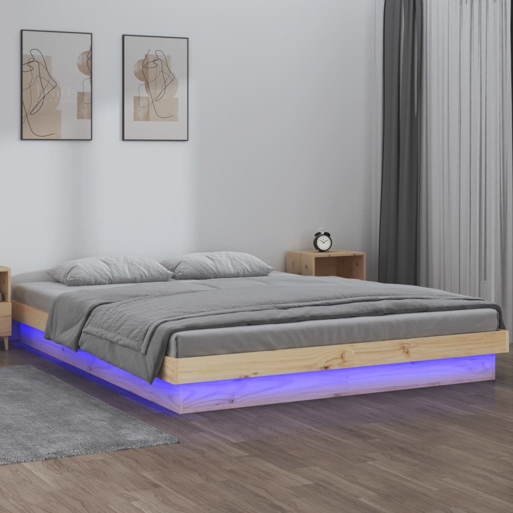 Luminous Double Solid Wood LED Bed Frame