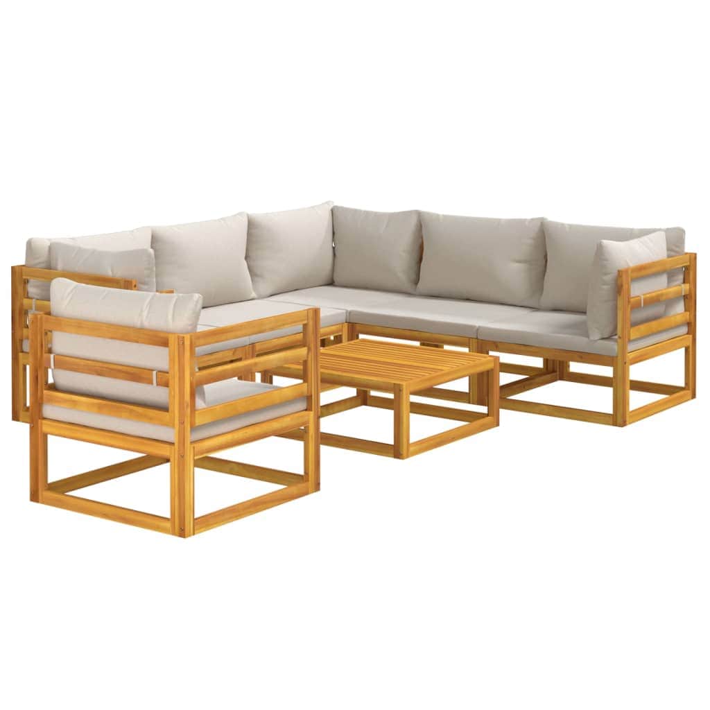 Luminous Lounge: 7-Piece Solid Wood Garden Set with Light Grey Cushions