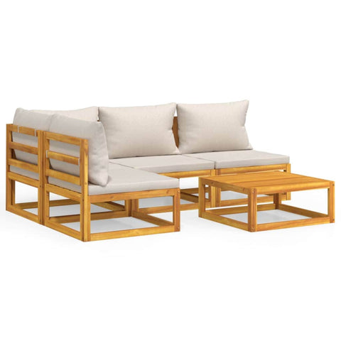 Luminous Lounge Quintessence: 5-Piece Solid Wood Garden Set with Light Grey Cushions