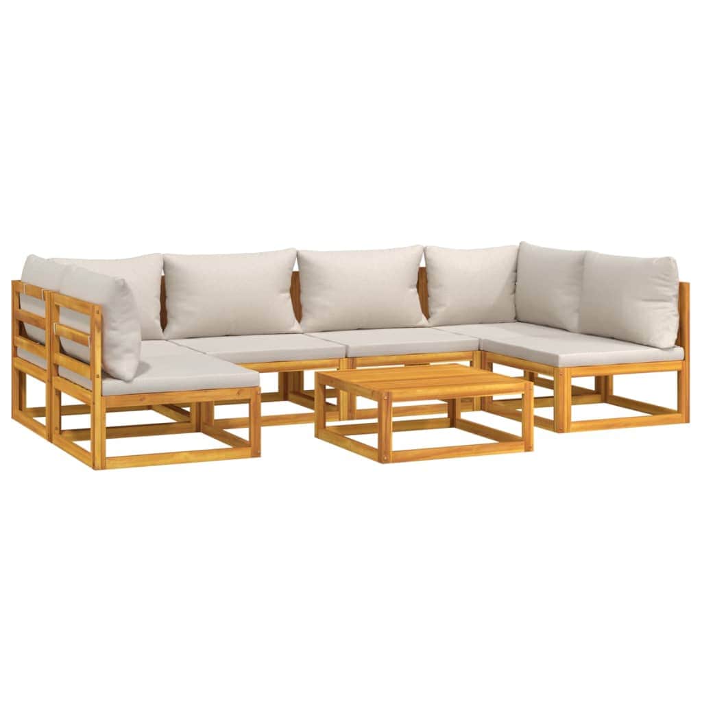 Luminous Lounge Set: 7-Piece Solid Wood Garden Set with Light Grey Cushions