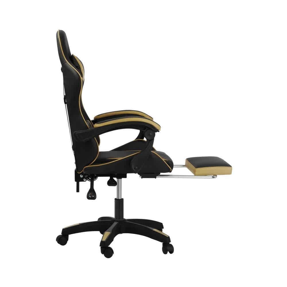 Luxurious Black & Gold Racing Chair with Footrest and Height Adjustment