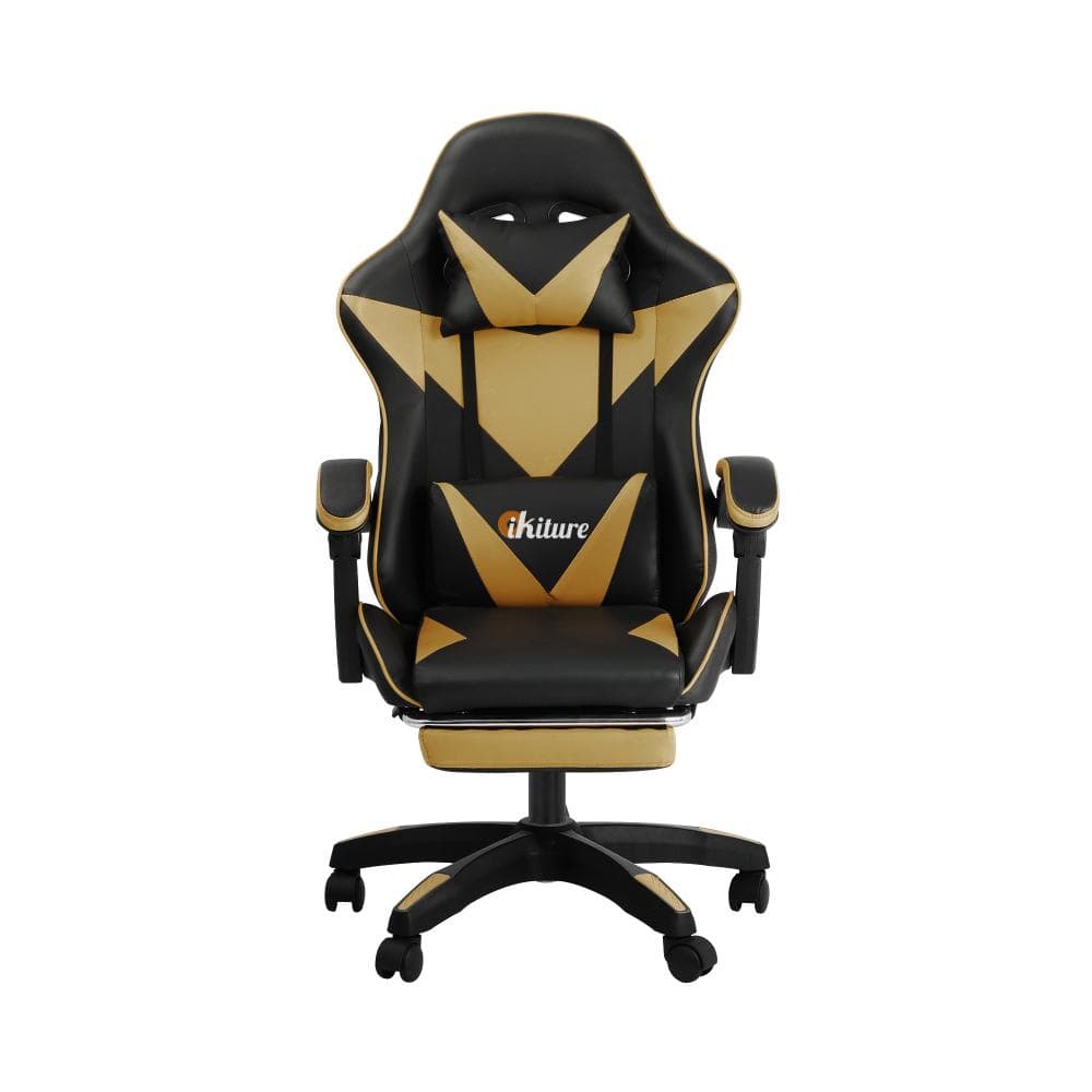 Luxurious Black & Gold Racing Chair with Footrest and Height Adjustment
