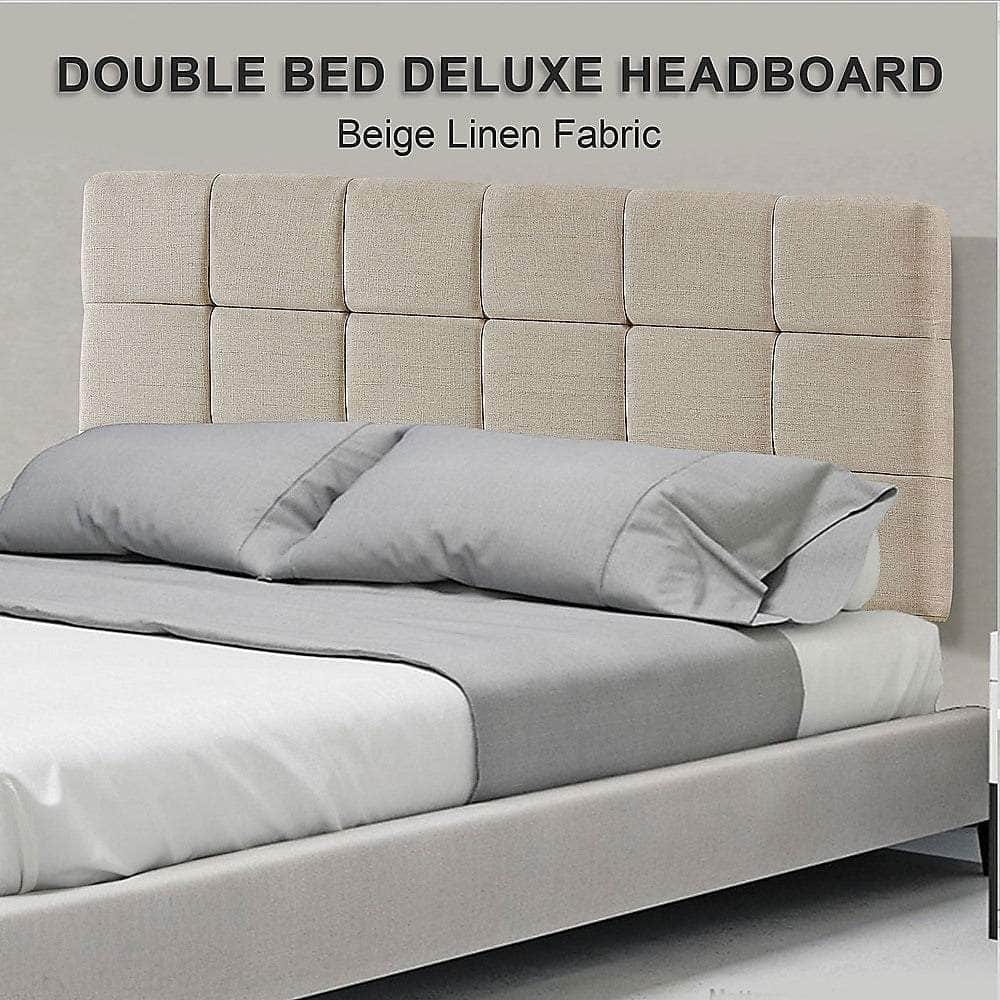 Luxurious Linen Fabric Double Bed Deluxe Headboard - Beige