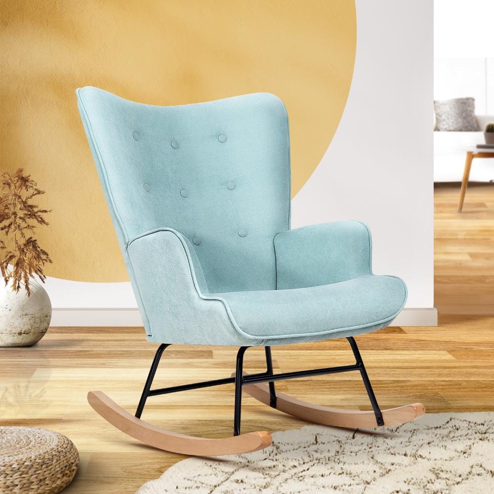 Luxurious Nursing Armchair: Rocking Bliss in Blue/Pink Velvet