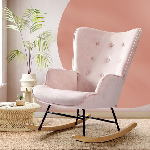 Luxurious Nursing Armchair: Rocking Bliss in Blue/Pink Velvet