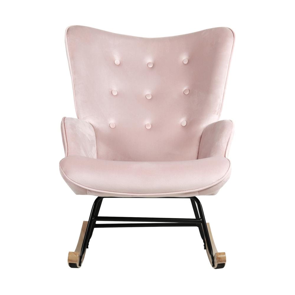 Luxurious Nursing Armchair: Rocking Bliss in Blue/Pink Velvet