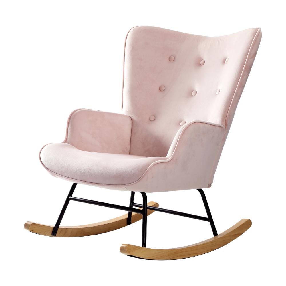 Luxurious Nursing Armchair: Rocking Bliss in Blue/Pink Velvet