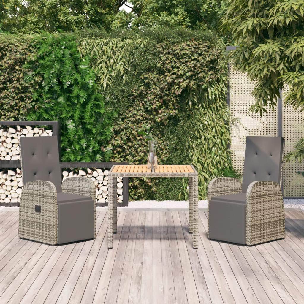 Luxurious Outdoor Entertaining: 3-Piece Cushioned Grey Poly Rattan Set