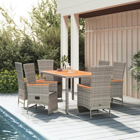 Luxurious Outdoor Entertaining: 7-Piece Cushioned Grey Poly Rattan Set