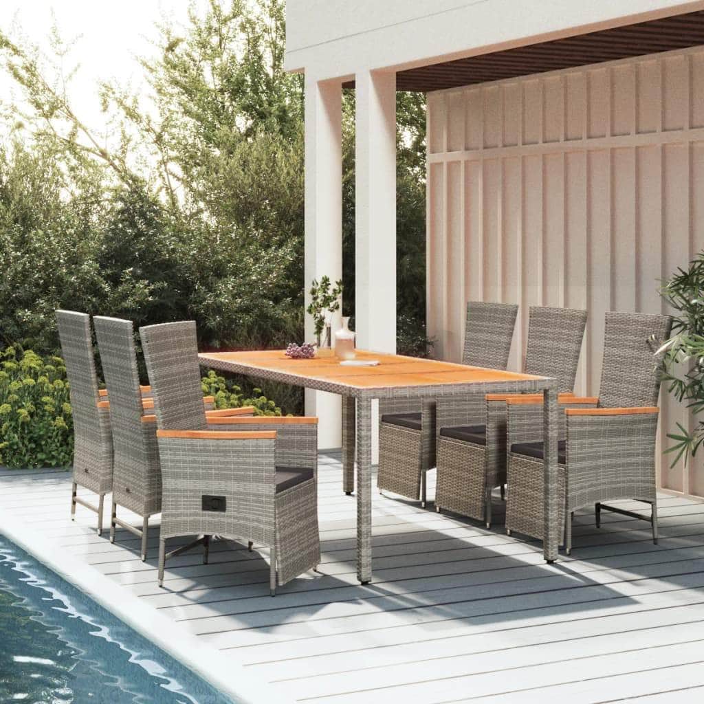 Luxurious Outdoor Entertaining: 7-Piece Cushioned Grey Poly Rattan Set