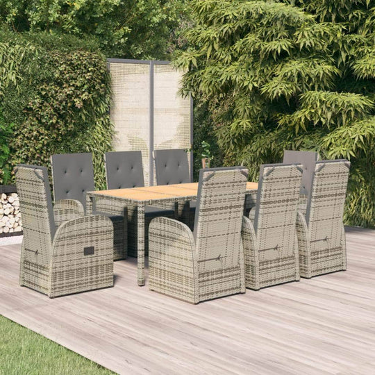 Luxurious Outdoor Entertaining: 9-Piece Cushioned Grey Poly