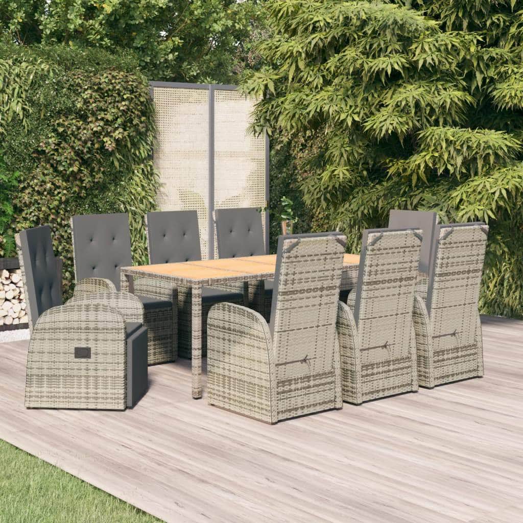 Luxurious Outdoor Entertaining: 9-Piece Cushioned Grey Poly Rattan Set