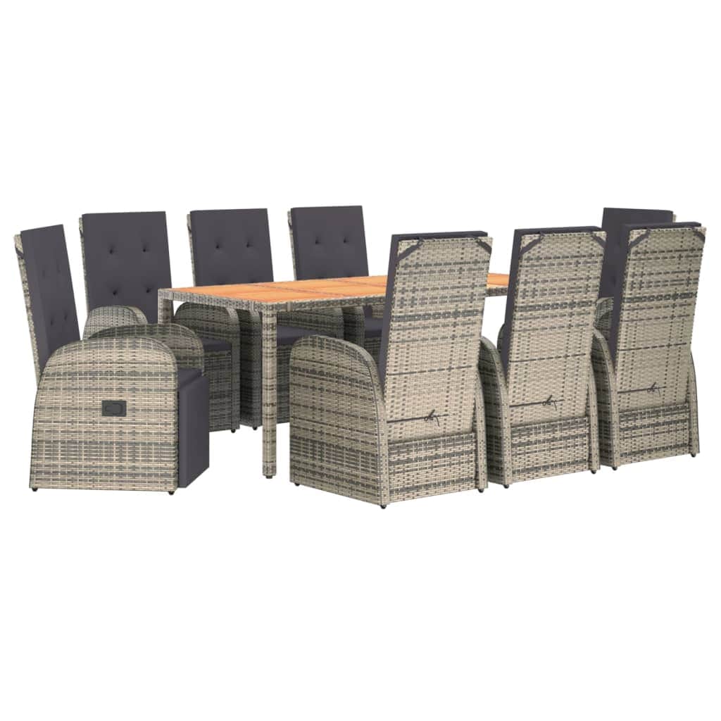 Luxurious Outdoor Entertaining: 9-Piece Cushioned Grey Poly Rattan Set