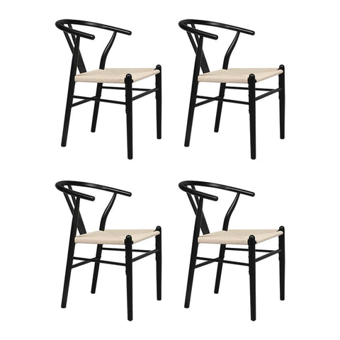Luxury 4x Dining Chairs Wooden Hans Black  Wood Finish Classic