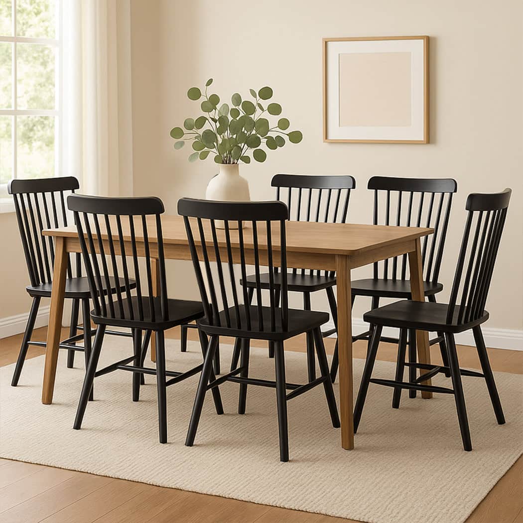 Luxury 6x Dining Chairs Kitchen Winsor Black  Wood Finish Classic