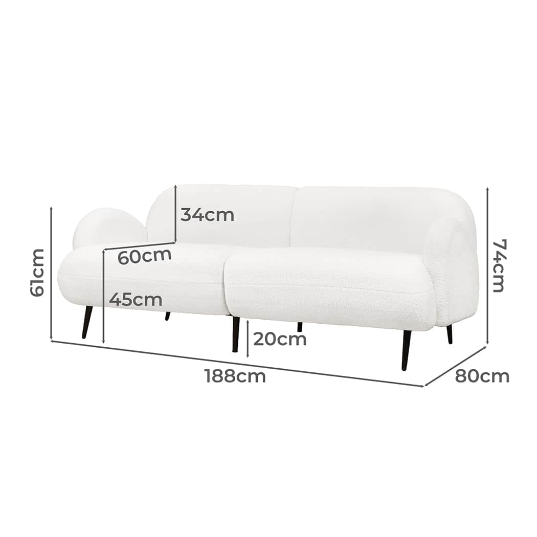 Luxury Cloud Sofa 3 Seater Sherpa Fleece White  Adjustable Height