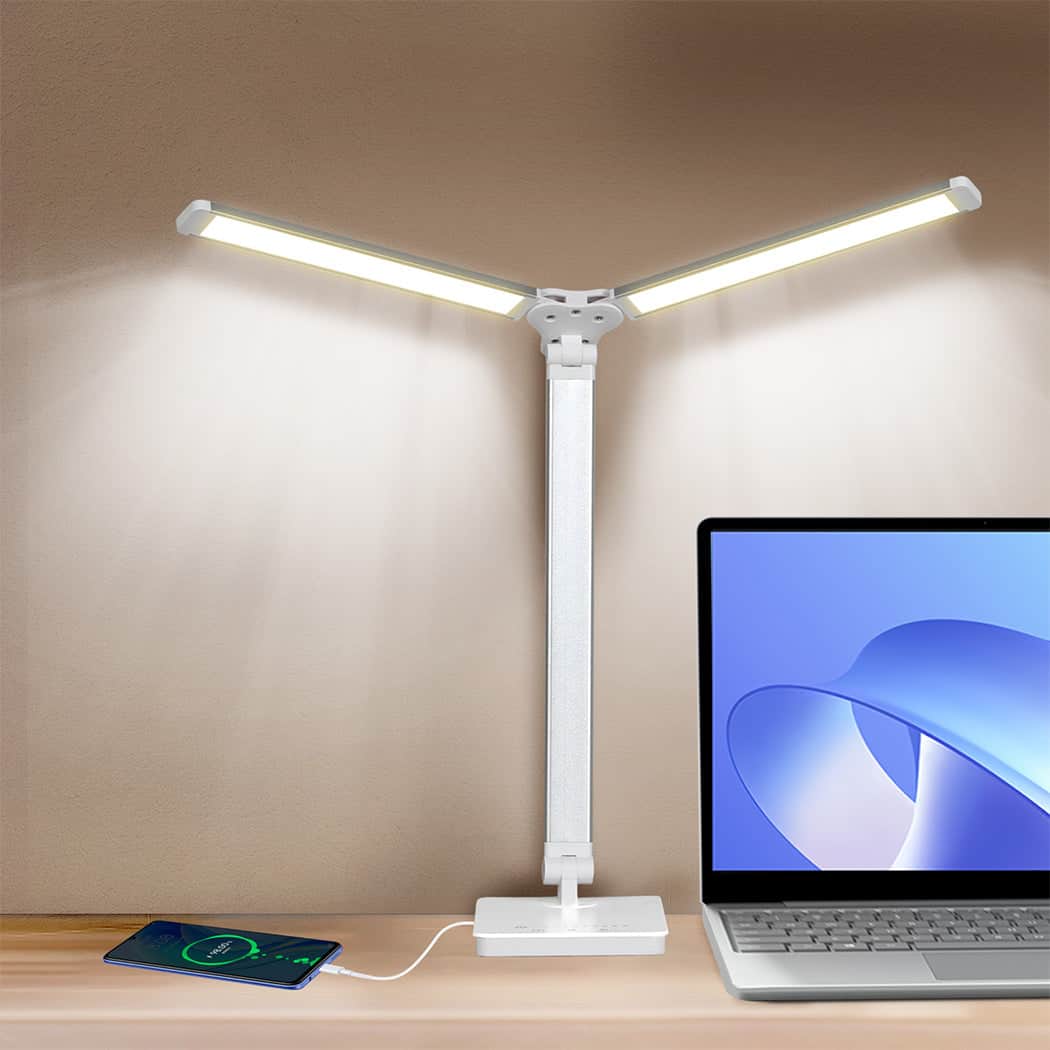 Luxury Double Head Desk Lamp LED Light Eye Caring USB  Comfortable